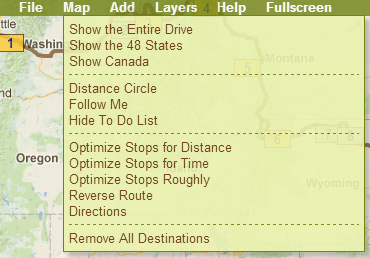 The Map menu gives you access to Zoom, Optimize, Reverse, and Get Directions.