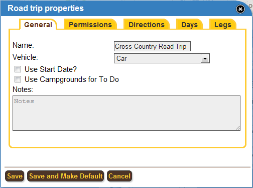 Control your road trip by setting the properites for your trip with the Daily Driving Time, Fuel Settings, Map Type, Permissions, Road Preferences, and more.