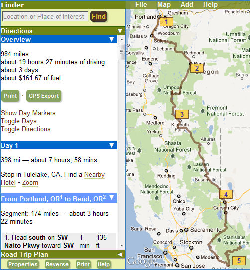 Where do you find a calculator to measure the miles between driving destinations?