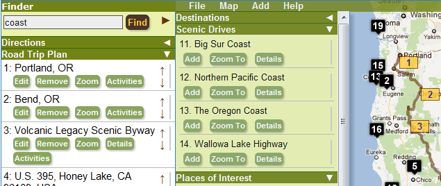 mileage trip planner